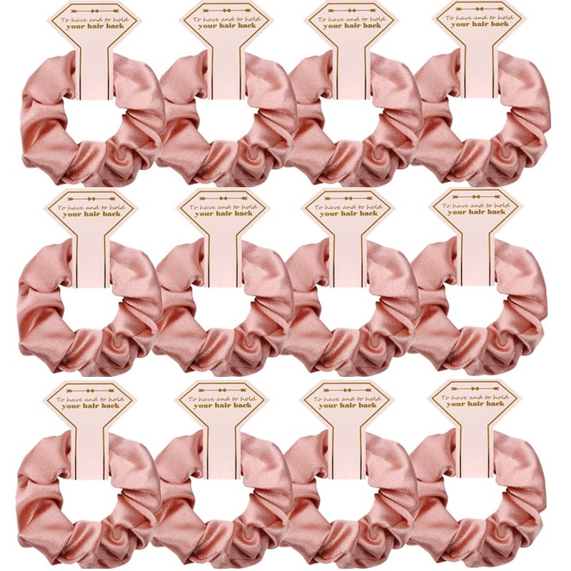 Hasoar Satin Bridesmaid Scrunchies 12 pack Proposal Gifts Elastics Hair Ties Scrunchies Bachelorette Party Favors Satin Bridesmaid Gift for Bridal Wedding Parties (Rose Gold) - Image 1