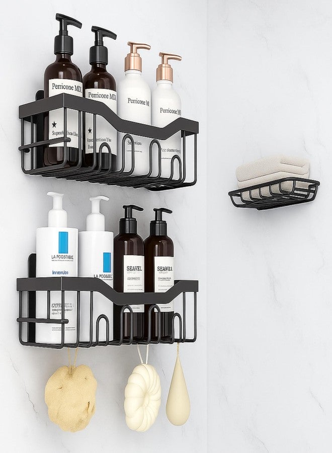 Boniry 3 in 1 Bathroom Organiser Without Drill | Rustproof Bathroom Shelves with Soap Holder | No-Drill Adhesive Bathroom Rack Set for Bathroom, Kitchen (Matte Black) - Image 1