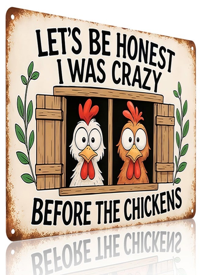 Funnysign Chicken Decor I Was Crazy Before The Chickens Vintage Tin Sign for Chicken Coop Farm Kitchen Garden Yard Decor 8x12 INCH(3829) - Image 1