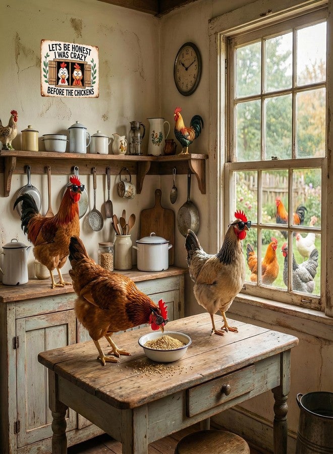 Funnysign Chicken Decor I Was Crazy Before The Chickens Vintage Tin Sign for Chicken Coop Farm Kitchen Garden Yard Decor 8x12 INCH(3829) - Image 5
