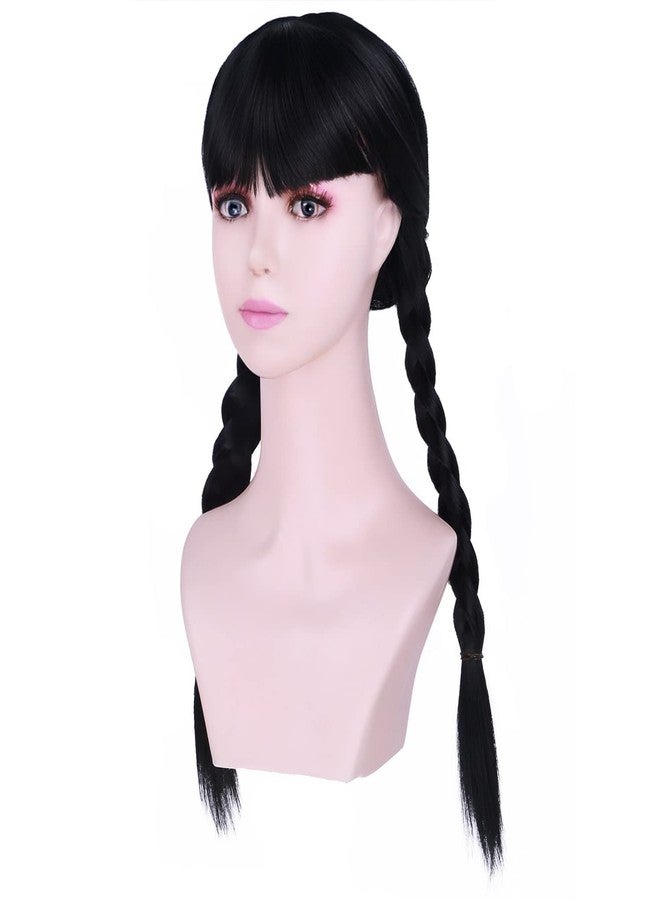 PATTNIUM Girls Kids Black Wig Long Straight Black Braided Wig with Bangs Child Cosplay Synthetic Wig with Wig Cap - Image 3