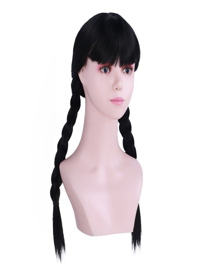 PATTNIUM Girls Kids Black Wig Long Straight Black Braided Wig with Bangs Child Cosplay Synthetic Wig with Wig Cap - Image 2