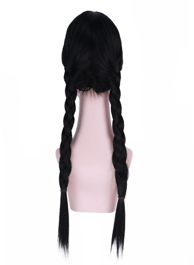 PATTNIUM Girls Kids Black Wig Long Straight Black Braided Wig with Bangs Child Cosplay Synthetic Wig with Wig Cap - Image 5