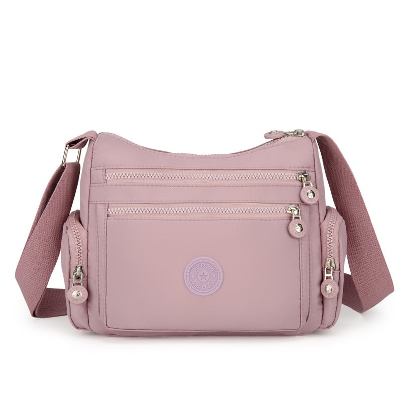 Fashionable Soft Nylon Printing Crossbody Bag For Middle-Aged And Elderly Women Lightweight Waterproof Multi-Layer Casual Large Lotus root pink 