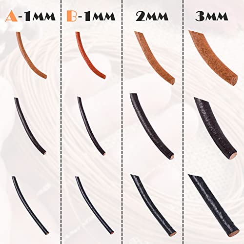 SOSMAR 3 Rolls 5.5 Yard X 3MM Cowhide Round Leather Cords Rope String for Jewelry Making Bracelet Necklace Jewelry Making Lanyards DIY Crafts, Black, Dark Brown, Natural Brown Genuine Leather Cord - Image 2