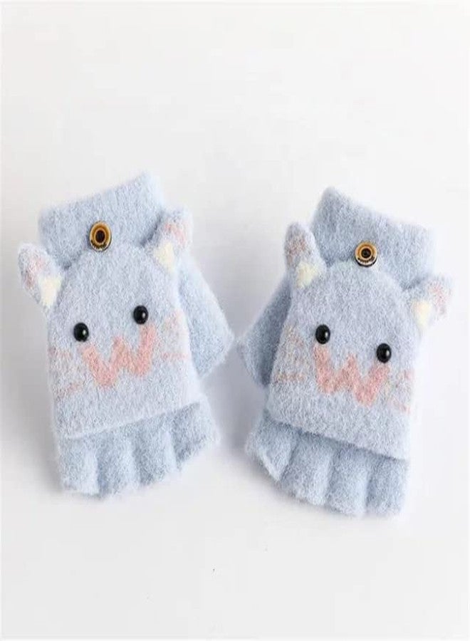 CHACKO Baby Winter Gloves Cute Cotton 2-In-1 Half Finger & Full Cover Gloves Children Baby Girl Boy Kids Lovely Animal Warm Mittens Knitted Gloves_Blue,(1-2 Year) - Image 2