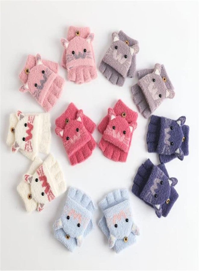 CHACKO Baby Winter Gloves Cute Cotton 2-In-1 Half Finger & Full Cover Gloves Children Baby Girl Boy Kids Lovely Animal Warm Mittens Knitted Gloves_Blue,(1-2 Year) - Image 3