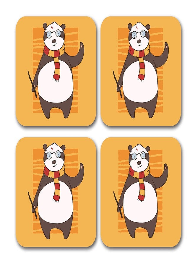 Tinywalk Panda Composition Coaster Wooden Printed Coaster Square (3.5X3.5) inch Set of 4 Pieces - Image 1