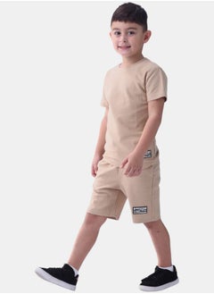 Textured Badge Short Sleeve T-Shirt & Shorts Set by Styli