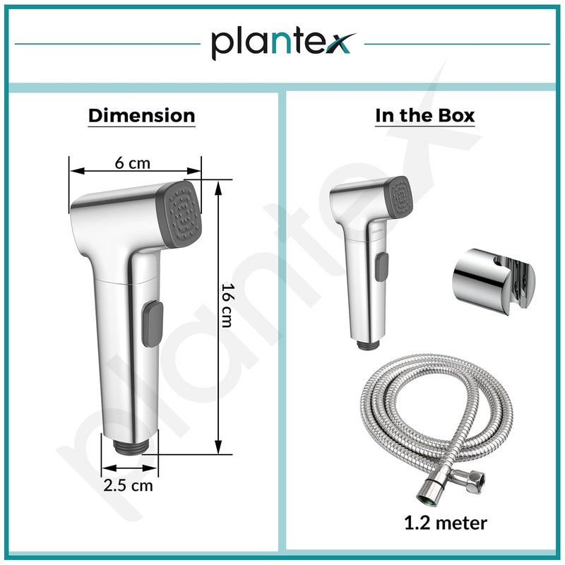 plantex بلاستكس رشاش أنبوب للمرحاض/رشاش حمام 6 بوصة للمرحاض/رشاش يدوي مربع مع أنبوب مرن بطول 1.2 متر وحوامل جدارية - (كروم) - Image 3