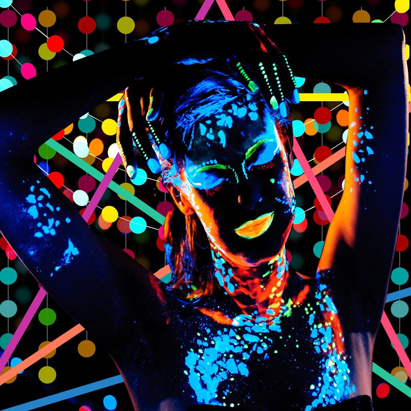 Skylety 32 Pcs Glow in The Dark Party Supplies Christmas Neon Party Favors with 25 Fluorescent Balloon 6 Rolls 98.4 ft UV Blacklight Luminous Tape 14.4 ft Neon Streamer Garland for Adults(Bright Dot) - Image 3