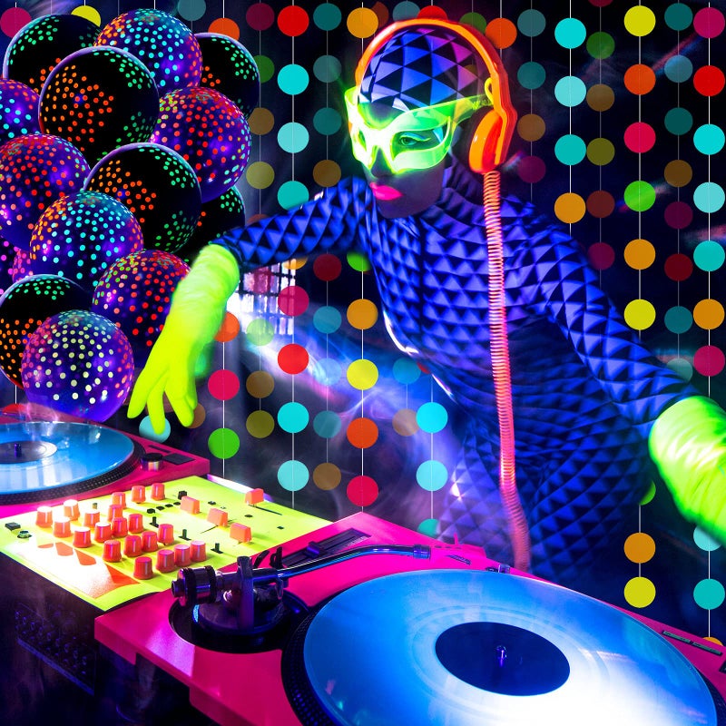 Skylety 32 Pcs Glow in The Dark Party Supplies Christmas Neon Party Favors with 25 Fluorescent Balloon 6 Rolls 98.4 ft UV Blacklight Luminous Tape 14.4 ft Neon Streamer Garland for Adults(Bright Dot) - Image 4
