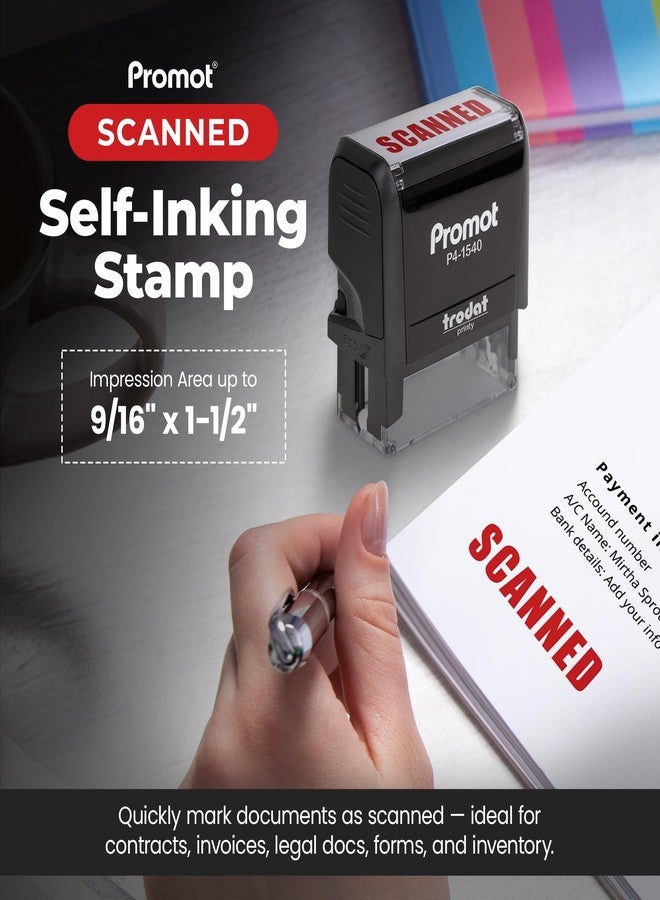 Promot Scanned Self Inking Rubber Stamp - Refillable Scanned Stamper - Business, Bookkeeping, Ordering, Accounting, Work, Office Stamps - Red Ink - Image 2