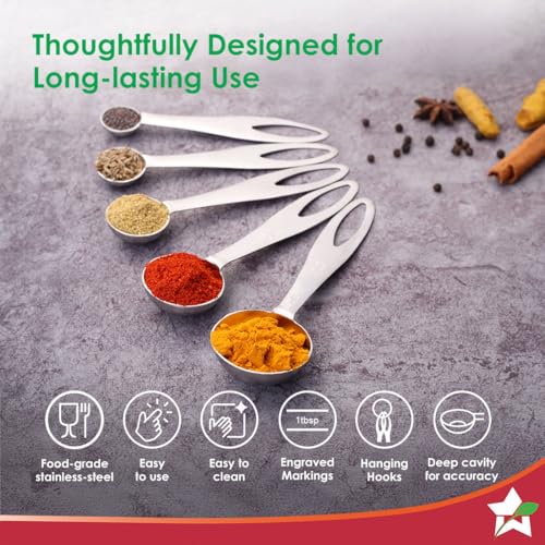 Wonderchef Ambrosia Stainless-Steel Measuring Spoons with 5 Engraved Measurements | 1.25ml, 2.5ml, 5ml. 7.5ml, 15ml | for Dry or Liquid Ingredients | Precise Cooking and Baking | 1-Year Warranty - Image 4