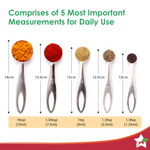 Wonderchef Ambrosia Stainless-Steel Measuring Spoons with 5 Engraved Measurements | 1.25ml, 2.5ml, 5ml. 7.5ml, 15ml | for Dry or Liquid Ingredients | Precise Cooking and Baking | 1-Year Warranty - Image 3