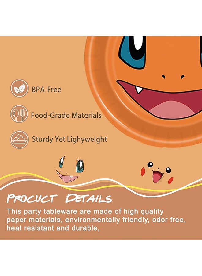 دبليو أف أف أو 24 قطعة أطباق ورقية بطابع بوكيمون كرتوني - مقاس 7 بوصات بطابع كرة الجني الكرتونية للحفلات وأدوات مائدة حفلات للبيبي شاور وأعياد ميلاد الأطفال وزينة الطاولة للحفلات - Image 3