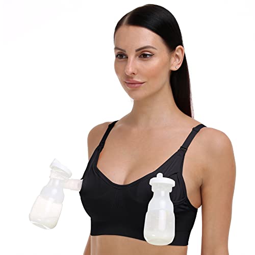GXXGE Nursing Bra Support Pumping Bra Hands Free All in One Maternity Bra Comfortable Breast No Pad Pumps Bra Black Nude Pink X-Large - Image 2