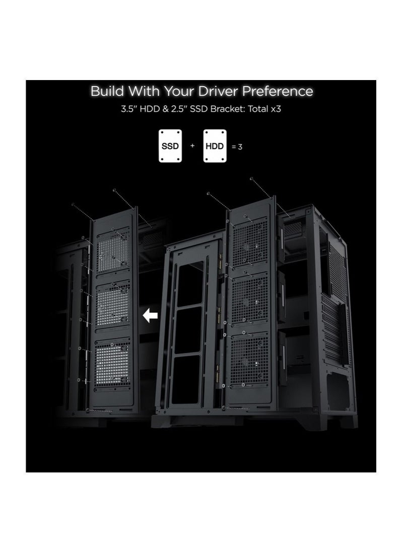 Xigmatek - Xigmatek Endorphin Ultra Black, ATX, U3x1 & Type Cx1, Front & Left Seamless TG, 5PCS M20A & Galaxy II Fan Control Kit Computer Case - Image 1