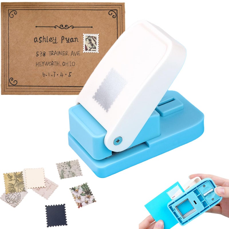 CYFUN DESIGN Paper Punch | Stamp Hole Puncher | 1x0.8 inch Rectangular Postage Stamp Shape Punches | Portable Lever Action Craft Punch for Paper Crafting Scrapbooking Card Making Handmade Tools Album Decor - Image 1
