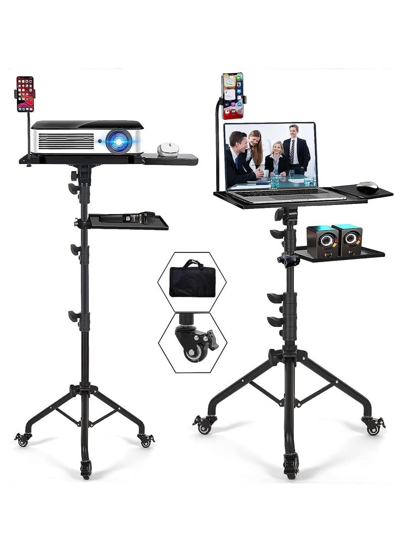 Hihonor Projector Stand with Wheels,Height Adjustable Laptop Tripod Stand,Rolling Laptop Stands with Mouse Tray,Phone Holder and Storage Tray for Office,Studio,Stag  - Image 1