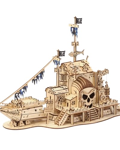 Jigtoy 3D Wooden Puzzles for Adults Pirate Ship Model Kit Challenging Wooden Models for Adults to Build Phantom Pirate Bay Ideal for Holiday or Birthday Gifts - Image 1