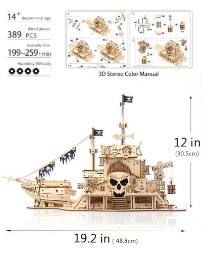 Jigtoy 3D Wooden Puzzles for Adults Pirate Ship Model Kit Challenging Wooden Models for Adults to Build Phantom Pirate Bay Ideal for Holiday or Birthday Gifts - Image 5
