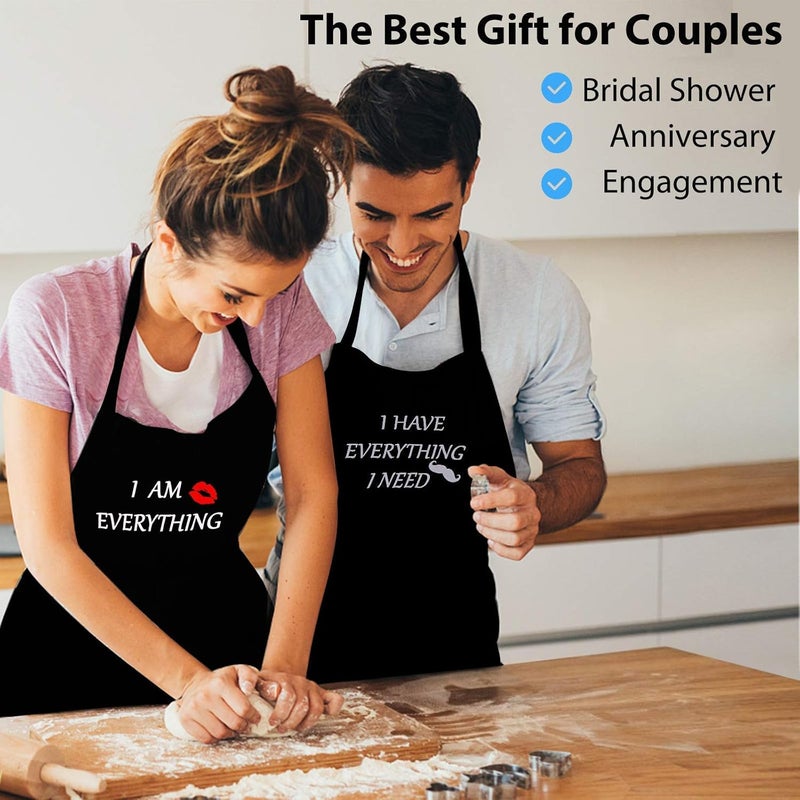 YIKA Couples Apron Set - Waterproof Kitchen Aprons for Men and Women with Adjustable Neck Strap and Pockets - Image 2