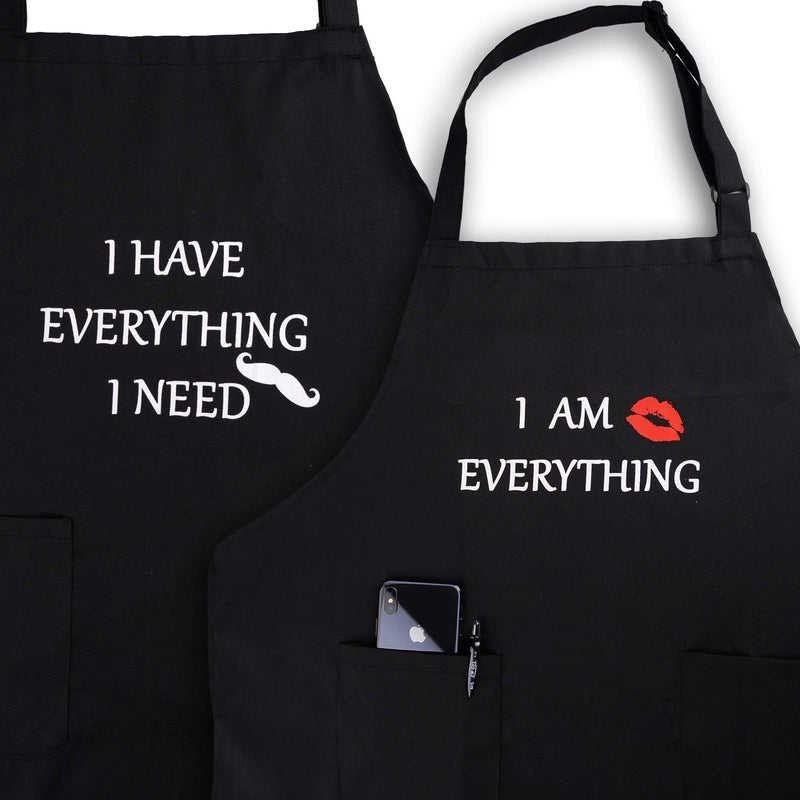 YIKA Couples Apron Set - Waterproof Kitchen Aprons for Men and Women with Adjustable Neck Strap and Pockets - Image 1