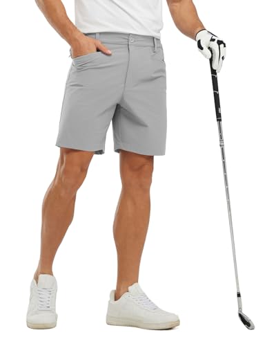 Rdruko Mens Stretch Golf Shorts 7 Dress Casual Elastic Waist Lightweight Quick Dry Flat Front Hybrid Hiking Walking Flex Shorts Light Gray 34 - Image 3