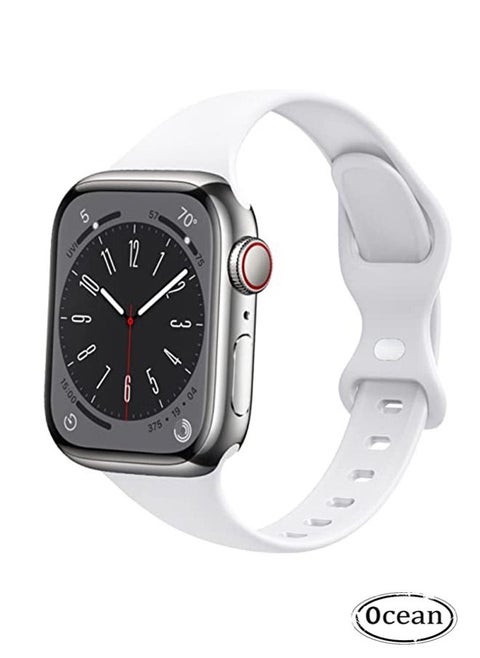 Soft Silicone Slim Thin Narrow Replacement Strap Compatible For Apple Watch SE Series 8/7/6/5/4/3/2/1 (White, 38mm/40mm/41mm)