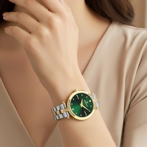 Daniel Klein Analog Green Round Dial Two Tone Silver Gold Metal Strap Stone-Studded Water-Resistant Wrist Watch for Women Girls, Ladies DK.1.12320-8 - Image 5