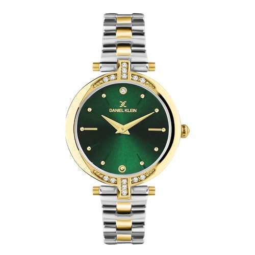 Daniel Klein Analog Green Round Dial Two Tone Silver Gold Metal Strap Stone-Studded Water-Resistant Wrist Watch for Women Girls, Ladies DK.1.12320-8 - Image 1