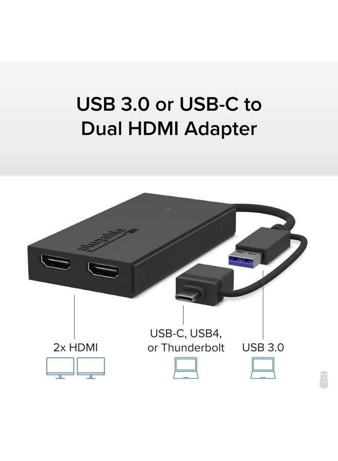 Plugable USB 3.0 or USB C to HDMI Adapter for Dual Monitors, Universal Video Graphics Adapter for Mac and Windows, Thunderbolt 3/4, USB 3.0 or USB-C, 1080p@60Hz - Image 2