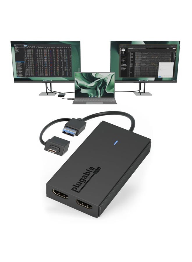 Plugable USB 3.0 or USB C to HDMI Adapter for Dual Monitors, Universal Video Graphics Adapter for Mac and Windows, Thunderbolt 3/4, USB 3.0 or USB-C, 1080p@60Hz - Image 1
