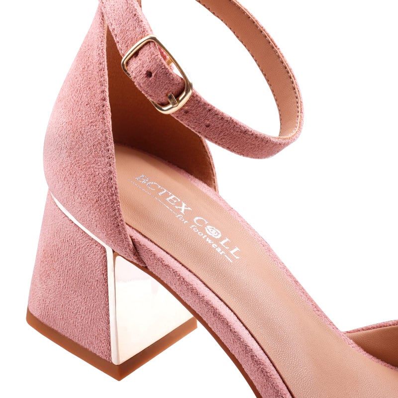 BCTEX COLL Womens Pointed Toe Pumps Shoes Ankle Strap Chunky Low Heels Metal Lined Sandals Designed for Women(pi9) Pink - Image 2