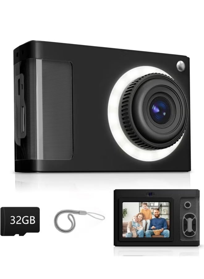 كاميرا رقمية، كاميرا أطفال FHD 2160P كاميرا رقمية 24 ميجابكسل مع بطاقة SD سعة 32 جيجابايت، تكبير 4x، حبل تعليق، كاميرا صغيرة مدمجة للأطفال الأولاد والبنات - Image 1