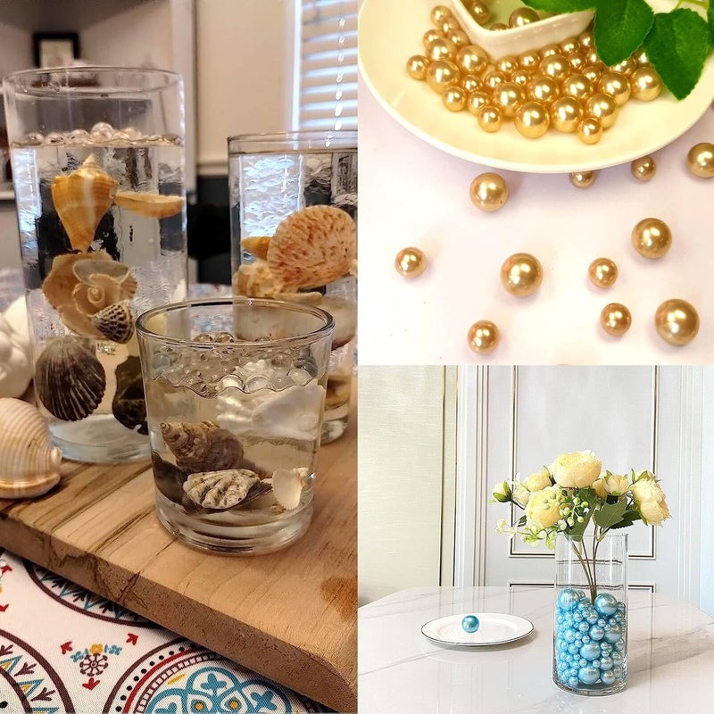 Zsynka 60 Pieces Floating NO Hole Pearls and 500 Pieces Transparent Water Gels,Pearl Beads Gold Floating Beads for Vases Floating Candles Home Weddings Table Centerpieces Party Decor (Golden Yellow) - Image 5