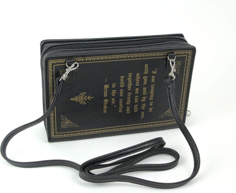 Things2Die4 Black and Gold Book of Dracula Vinyl Handbag Novelty Clutch Purse Crossbody Bag - Image 2