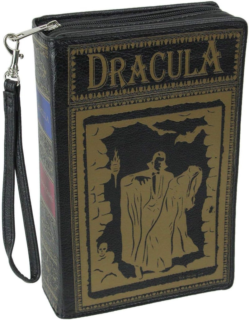 Things2Die4 Black and Gold Book of Dracula Vinyl Handbag Novelty Clutch Purse Crossbody Bag - Image 1