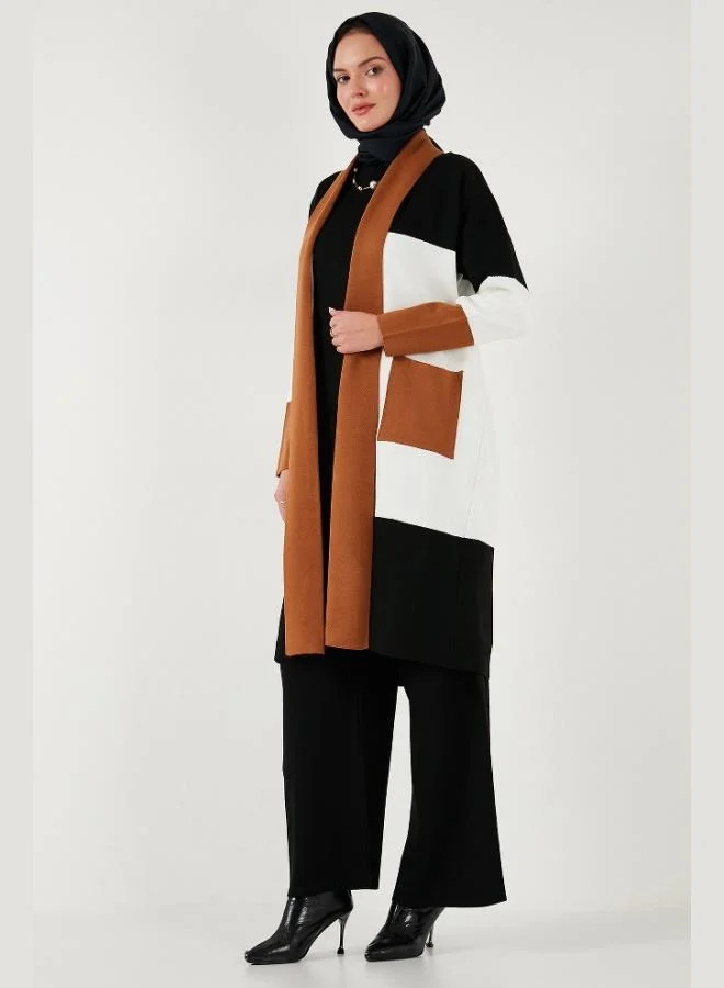 ليلا كارديجان طويل محبوك بحجاب ليلى بتصميم كتلة ألوان بقصة عادية للنساء
