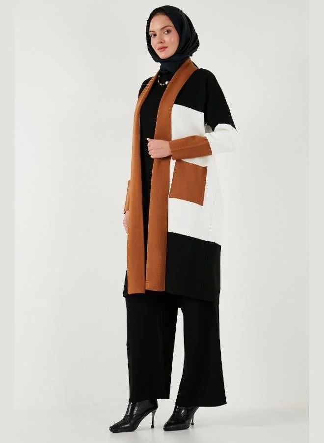 ليلا كارديجان طويل محبوك بحجاب ليلى بتصميم كتلة ألوان بقصة عادية للنساء