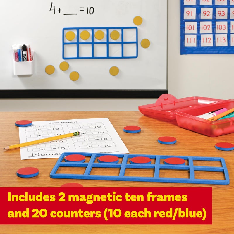 LEARNING ADVANTAGE Giant Magnetic Foam Ten Frames | Early Math Manipulative | 2 Frames with 20 Disks | Teach Number Concepts, Addition and Subtraction - Image 2