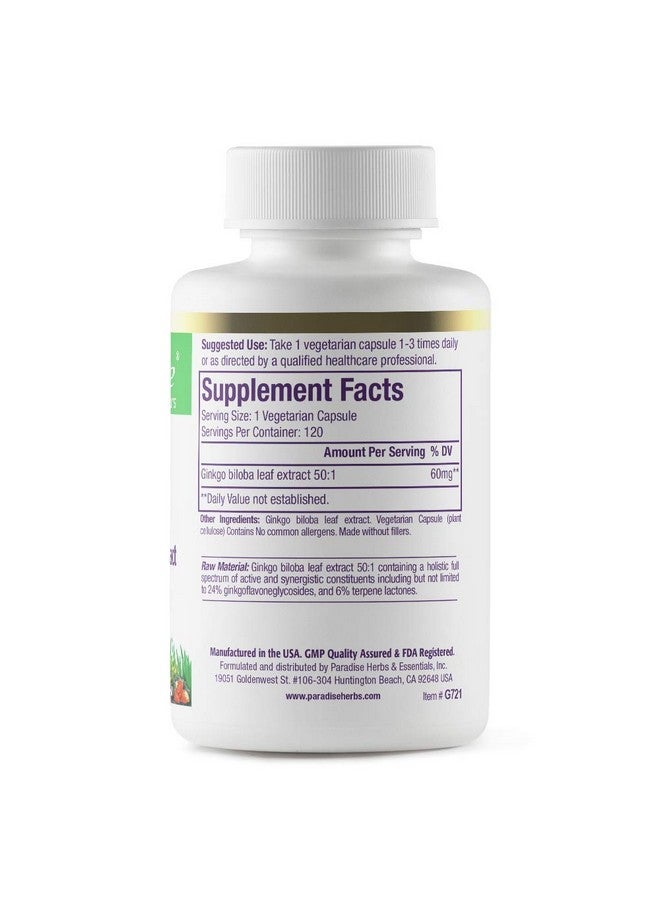 Paradise Herbs Ginkgo Biloba Extract, Super Potent, Ultra Pure, Vegan, Non GMO, Gluten Free, 120 Vegetarian Capsules - Image 2