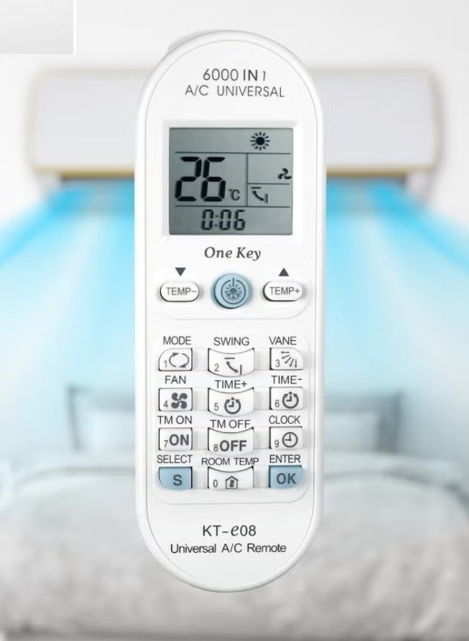 Gulf Trend Universal Air Conditioner Remote Control for Toshiba, Panasonic, Sanyo, Fujitsu & More | KT-E08 6000 in 1 One-Key Series, Compatible with Most A/C Brands - Image 1