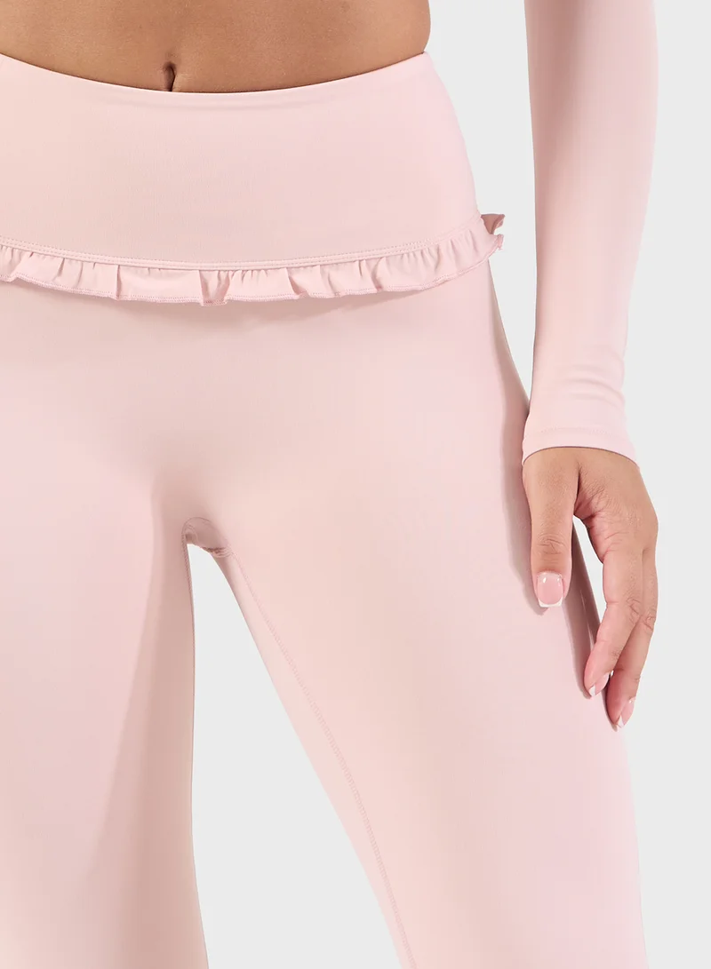 FRWD High Rise Foldover Frill Detail Flared Leggings