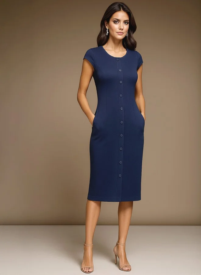 SASSAFRAS Bodycon Midi Dress for Women in Blue