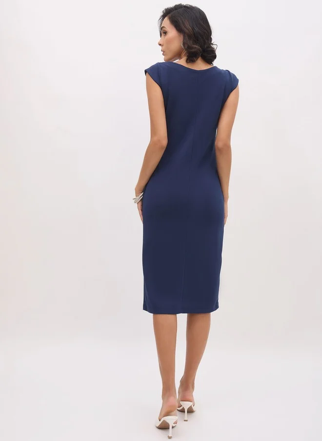 SASSAFRAS Bodycon Midi Dress for Women in Blue