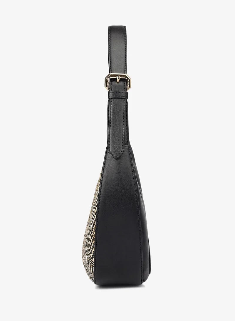 Da Milano Beige/Black Small Canvas Plain Leather Baguette - Beige & Black for Women | Best Price UAE