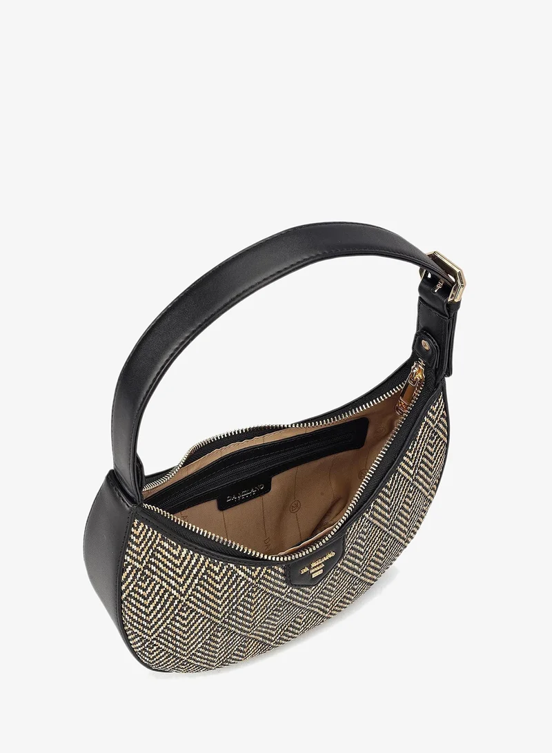 Da Milano Beige/Black Small Canvas Plain Leather Baguette - Beige & Black for Women | Best Price UAE