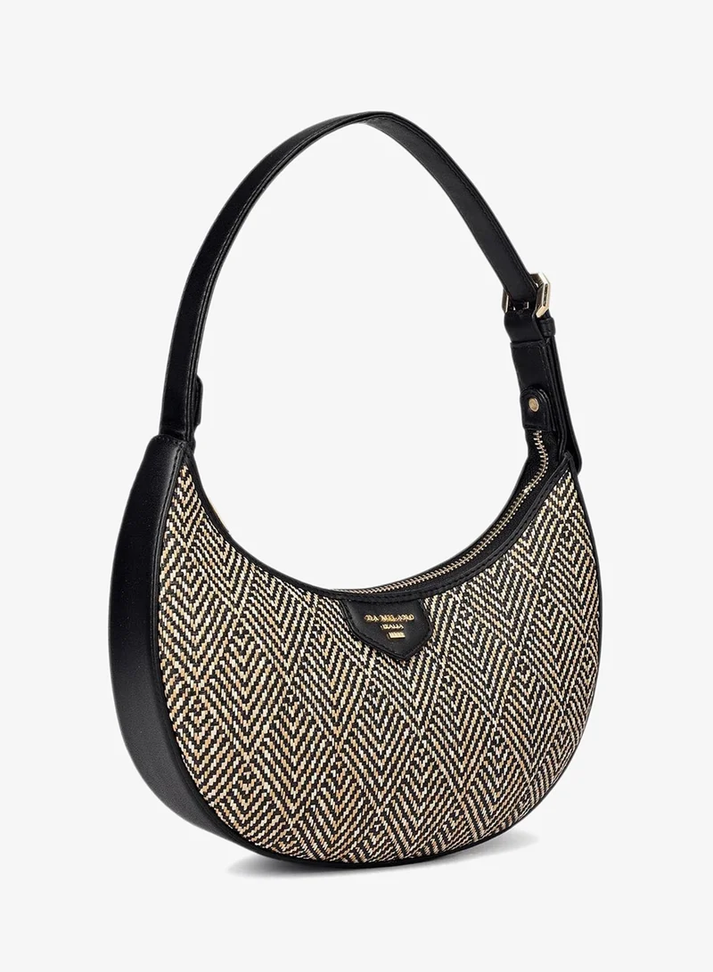 Da Milano Beige/Black Small Canvas Plain Leather Baguette - Beige & Black for Women | Best Price UAE